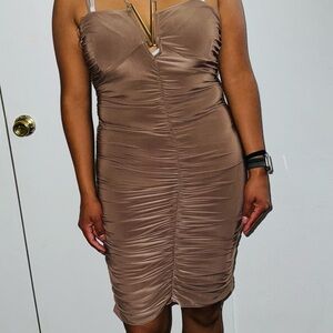 Elegant Brown Ruched Dress